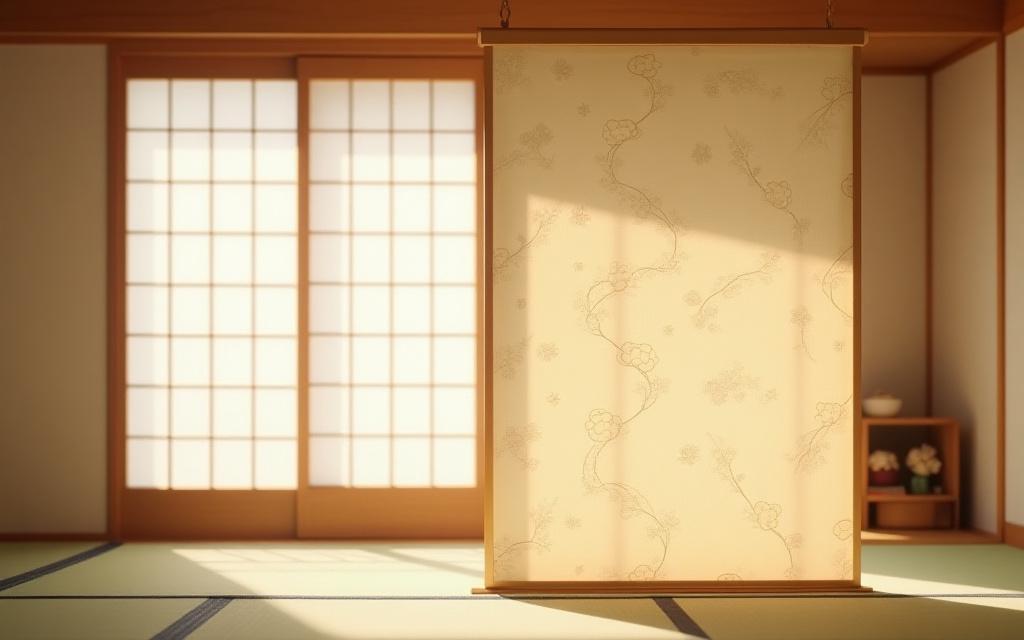 伝統的な日本間の間仕切りとして使用されている布製のスクリーン